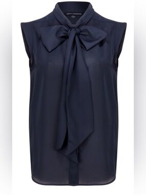 French Connection Sleeveless Bow-Tie Neck Top in Dark Navy